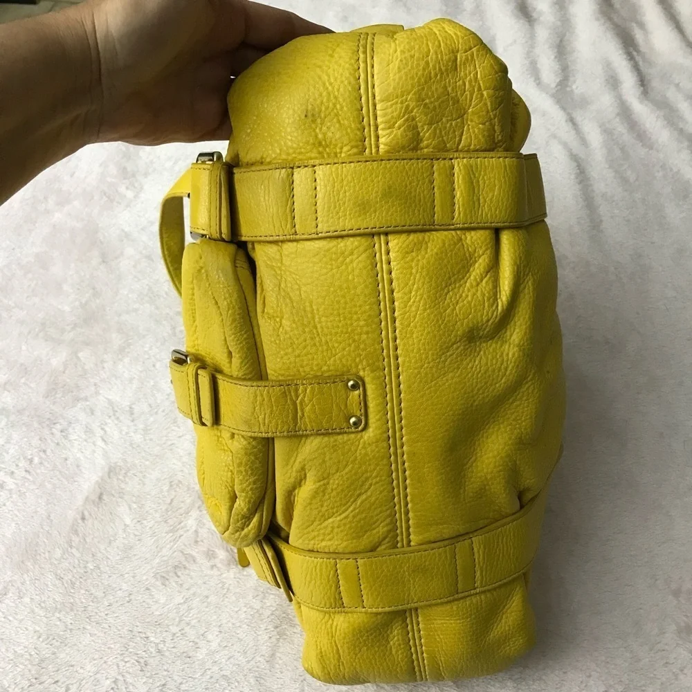 Michael Kors Yellow Leather Outer Pockets Double Handle Satchel Purse Bag